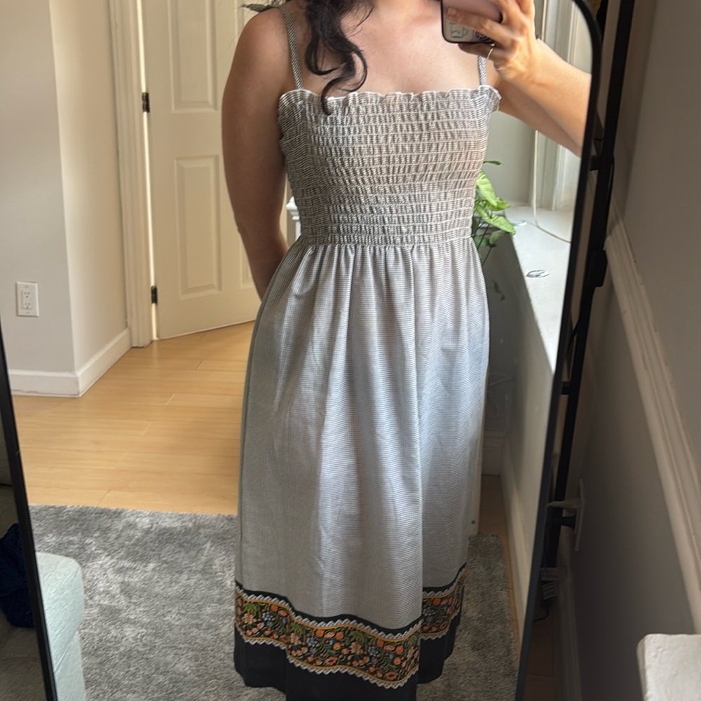 Checkered Smocked Vintage Dress with tie straps